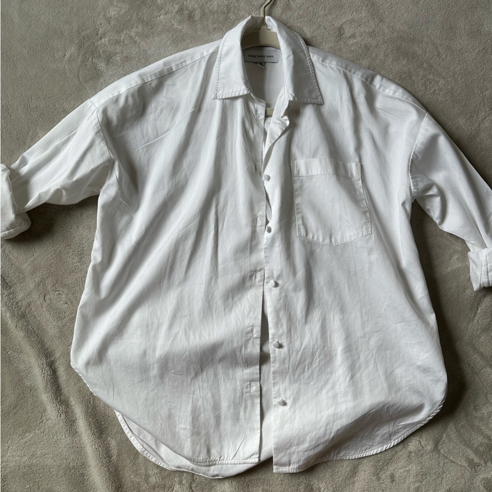 Something Navy Crisp White Collared Shirt